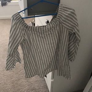 Off the shoulder white stripe shirt